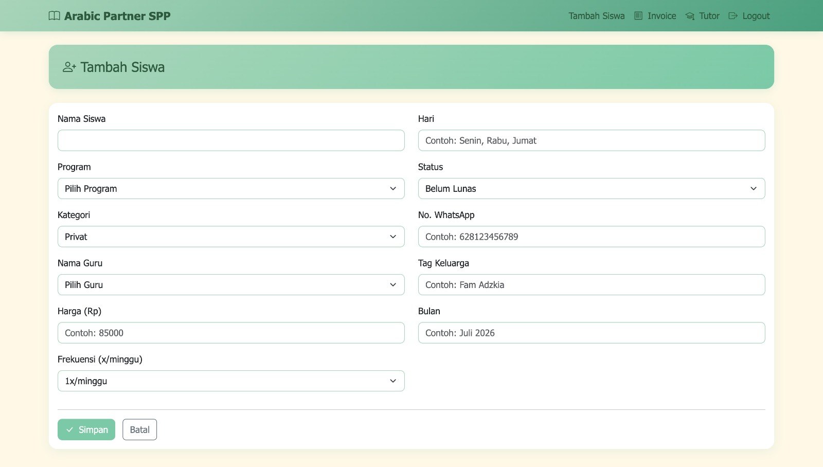 Preview Sistem SPP Arabic Partner